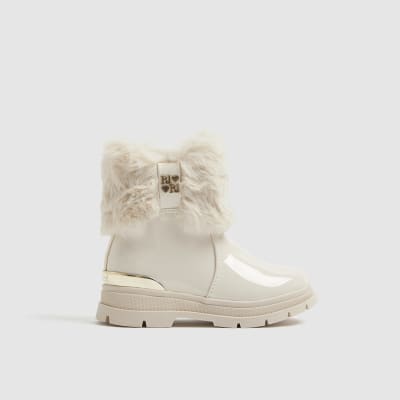 Mini Girls Cream Lace Up Boots