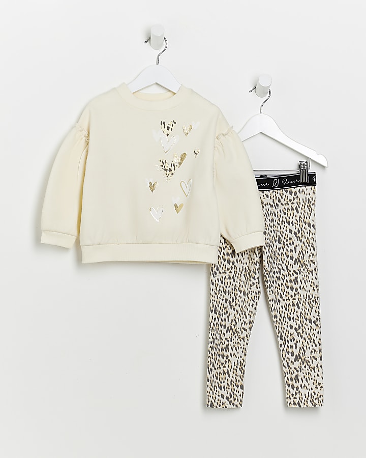 Mini girls Cream leopard print outfit