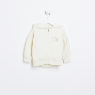 Mini girls cream marl zip front hoodie