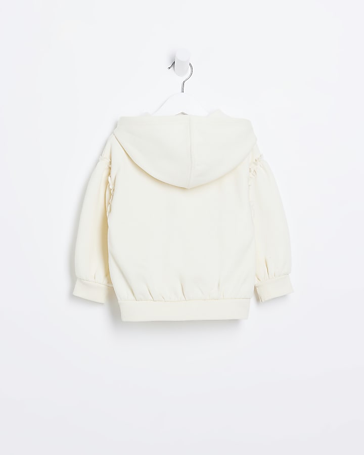 Mini girls cream marl zip front hoodie