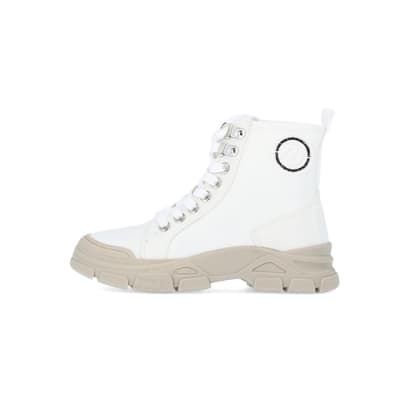 360 degree animation of product Mini Girls Cream Nushu Nylon Lace Up Boots frame-3