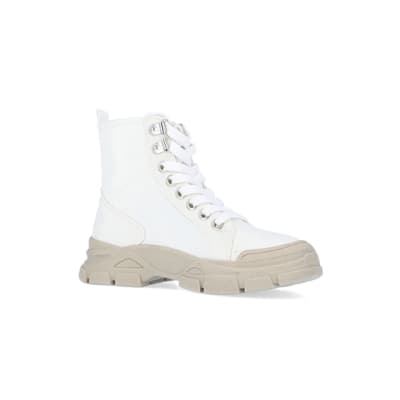 360 degree animation of product Mini Girls Cream Nushu Nylon Lace Up Boots frame-17