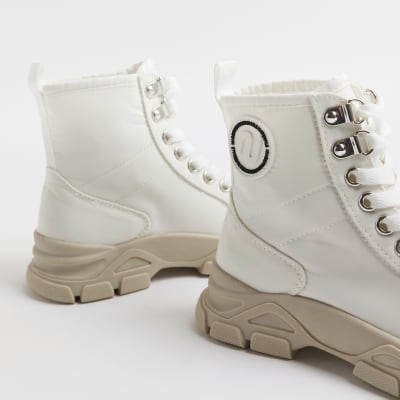 Mini Girls Cream Nushu Nylon Lace Up Boots