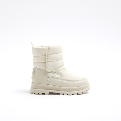 Mini Girls Cream Nylon Snow Boots River Island