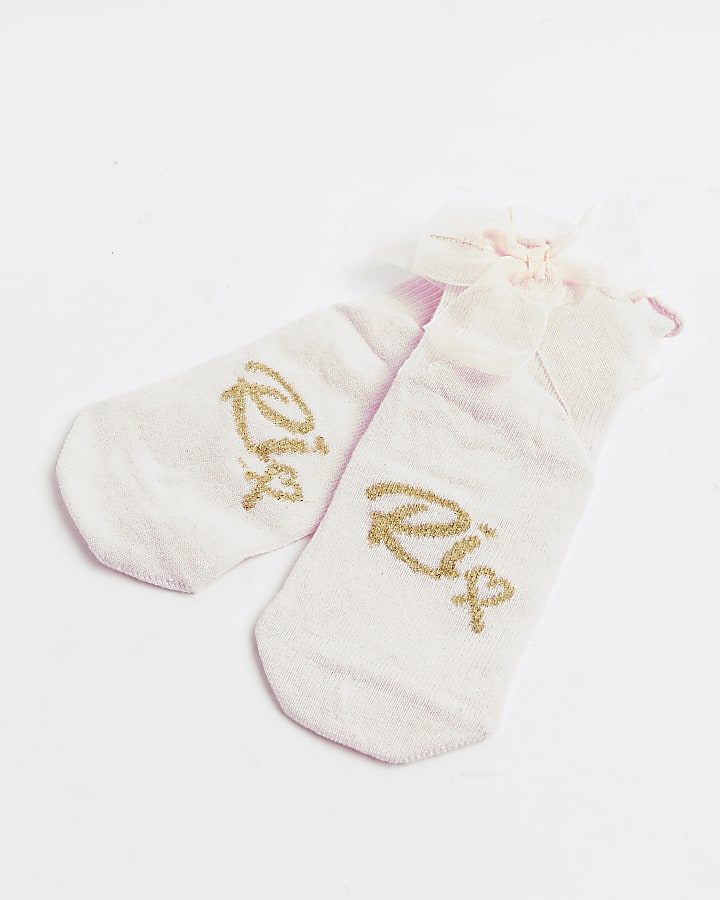 Mini Girls Cream Organza Bow Socks 2 Pack