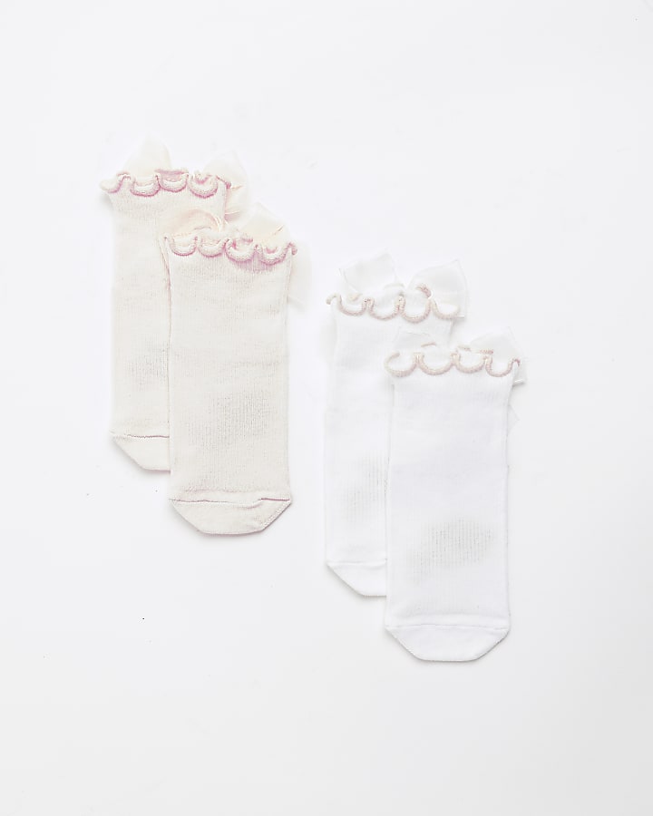 Mini Girls Cream Organza Bow Socks 2 Pack