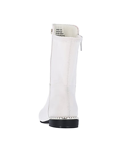 360 degree animation of product Mini girls Cream Pearl Heel Knee High Boots frame-8