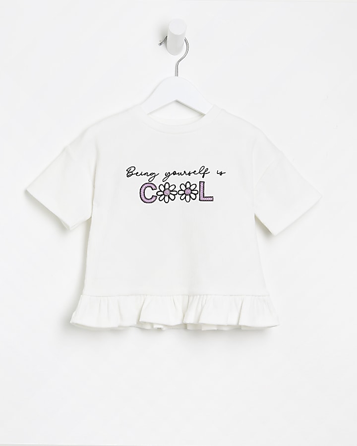 Mini girls cream peplum graphic t-shirt