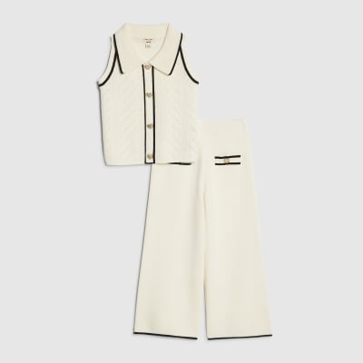 Mini Girls Cream Polo Waistcoat Set