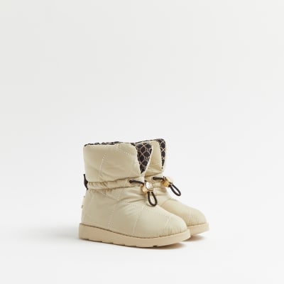 Mini girls cream puffer snow boots | River Island