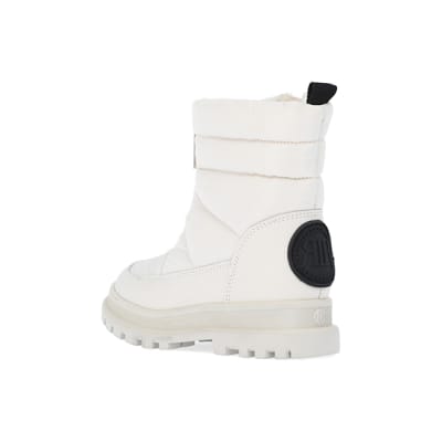 Mini Girls Cream Quilted Zip Front Snow Boots | River Island
