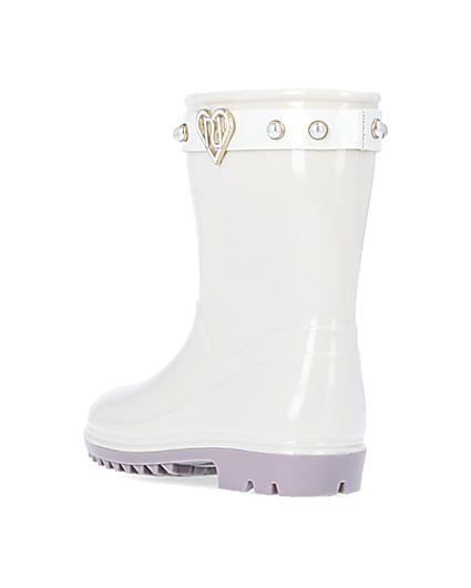 360 degree animation of product Mini girls cream RI heart pearl wellie boots frame-6