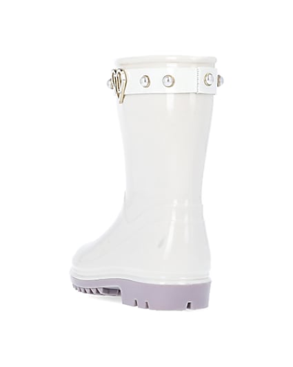 360 degree animation of product Mini girls cream RI heart pearl wellie boots frame-7
