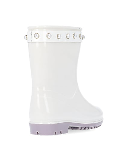 360 degree animation of product Mini girls cream RI heart pearl wellie boots frame-11