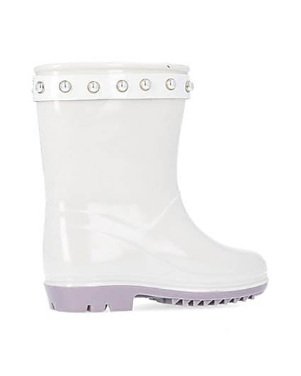 360 degree animation of product Mini girls cream RI heart pearl wellie boots frame-13