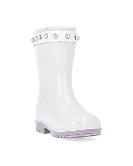 360 degree animation of product Mini girls cream RI heart pearl wellie boots frame-19