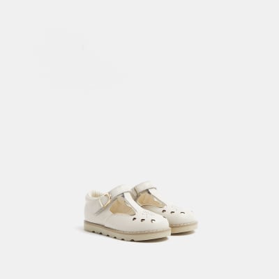 Mini girls cream RI laser cut Mary Jane shoes