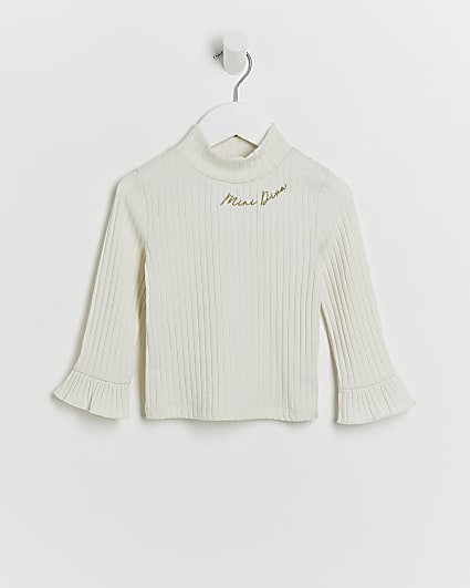 Mini Girls Cream Ribbed Fluted Top