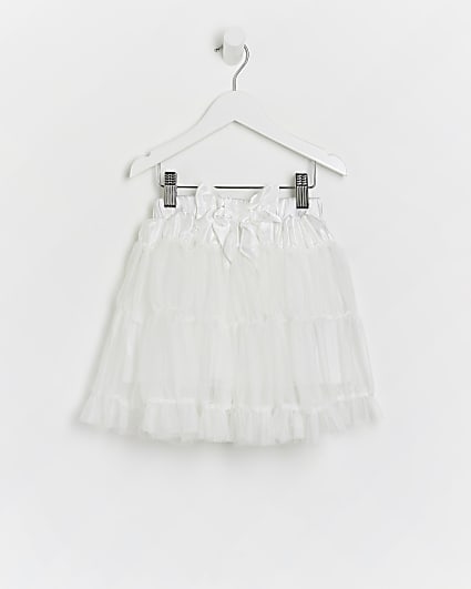 Mini girls cream Satin Bow Tutu skirt