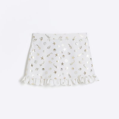 Mini girls cream shell wrap swim skirt | River Island