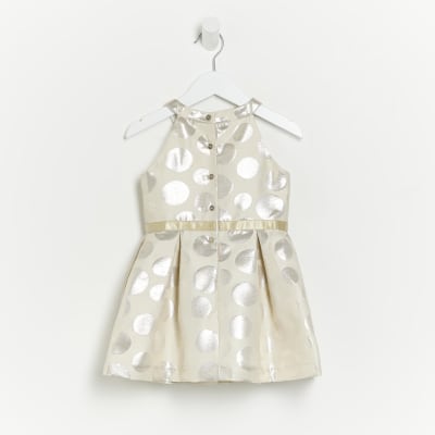 Mini girls cream spot dress