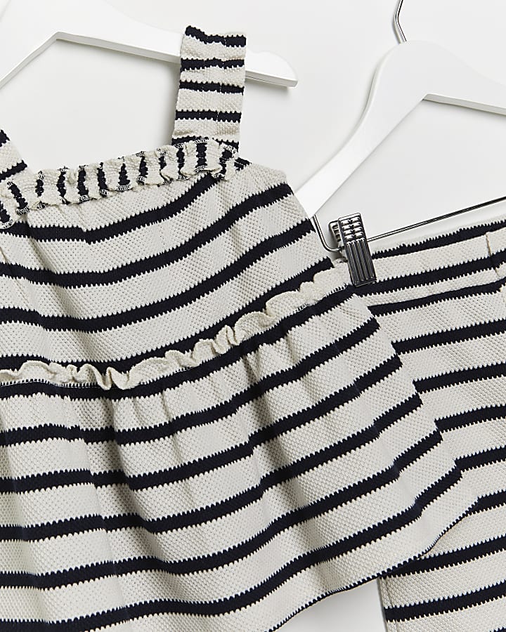 Mini girls cream stripe frill cami outfit