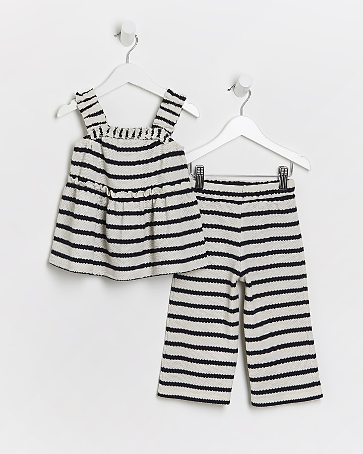 Mini girls cream stripe frill cami outfit