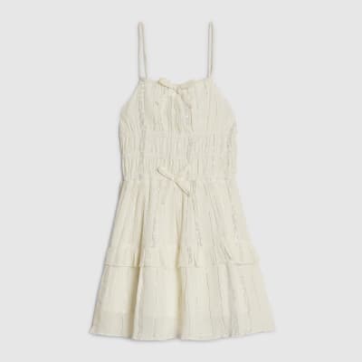 Mini Girls Cream Tiered Dress