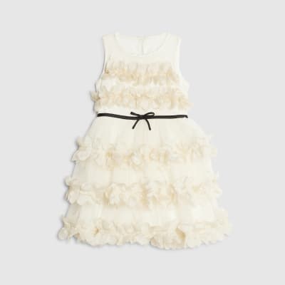 Mini Girls Cream Tiered Tulle Dress
