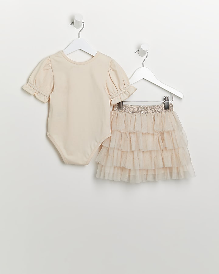 Mini girls cream tutu skirt outfit