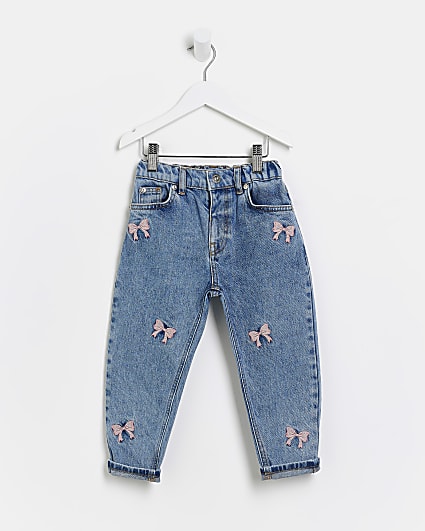 Mini girls Denim Bow Embroidered Mom Jeans