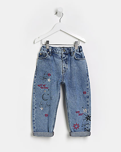 Mini Girls Denim Graphic Mom Jeans