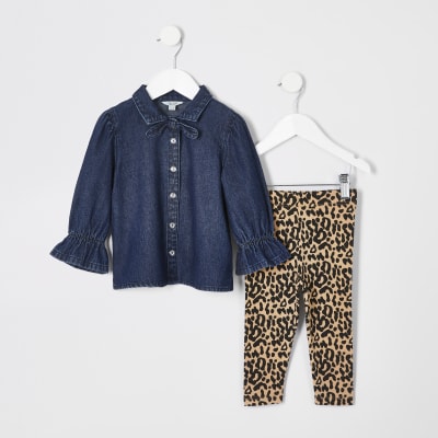 denim shirt and leggings outfit