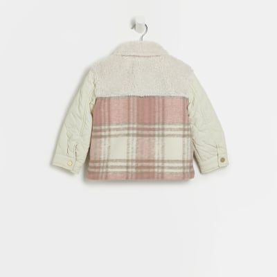 Mini Girls Ecru Borg Check Quilted Shacket
