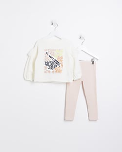 Mini Girls Ecru Floral Graphic Sweatshirt Set