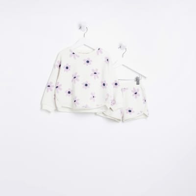 Mini Girls Ecru Floral Shorts Set