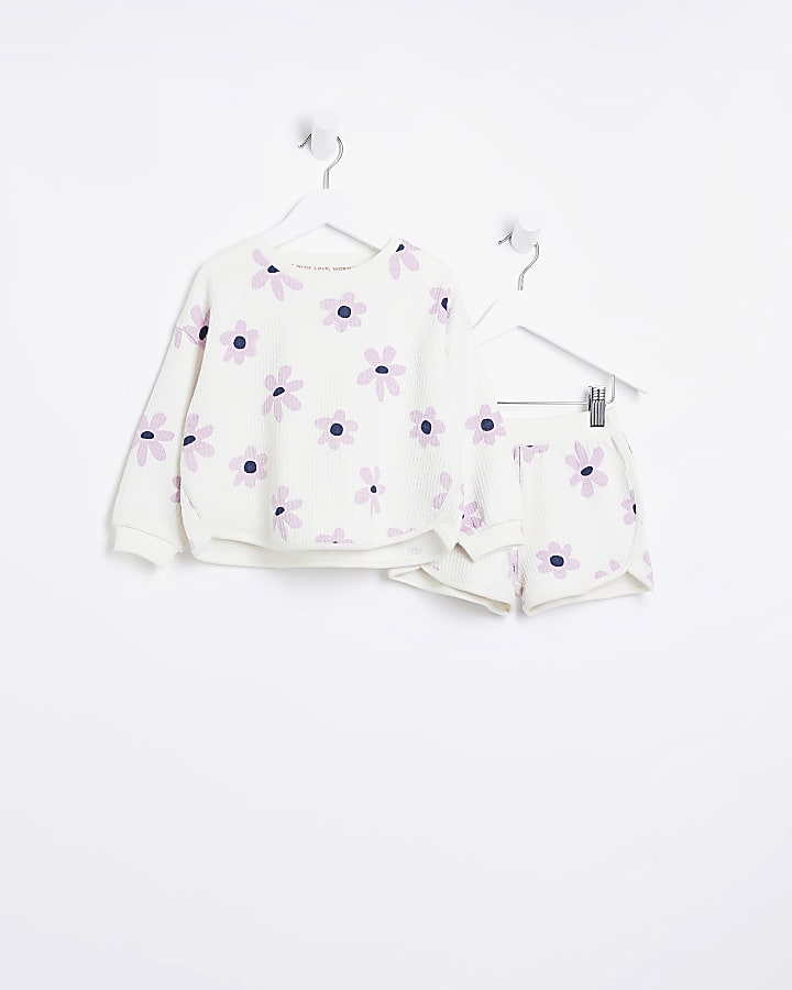 Mini Girls Ecru Floral Shorts Set