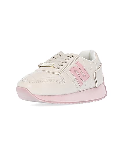 360 degree animation of product Mini girls ecru quilted RI runner trainers frame-0