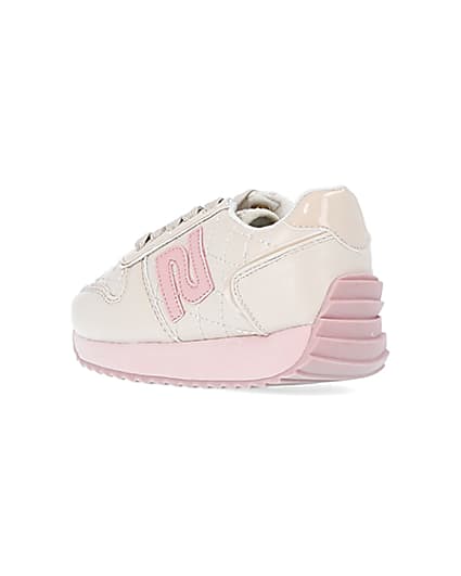 360 degree animation of product Mini girls ecru quilted RI runner trainers frame-6