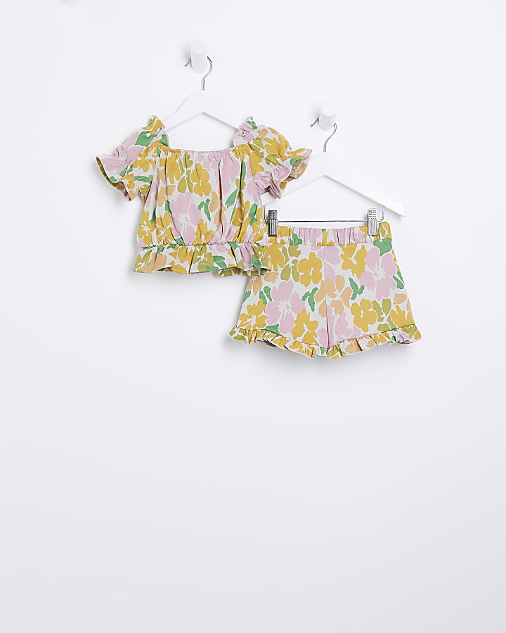 Mini Girls Floral Frill Shorts and Top Set