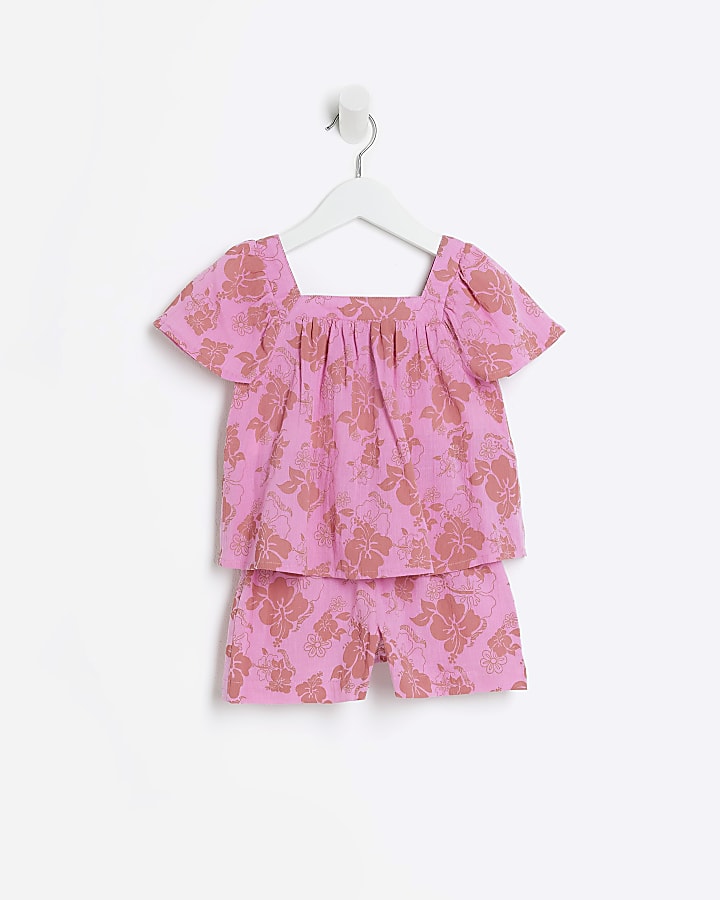 Mini girls floral shorts and top outfit