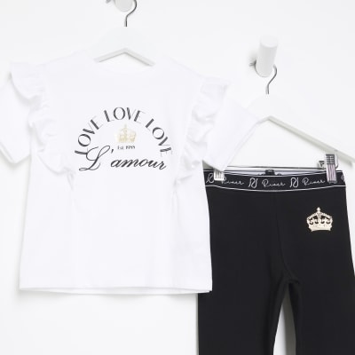 Mini girls frill graphic top and leggings set