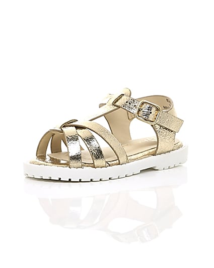360 degree animation of product Mini girls gold clumpy sandals frame-0