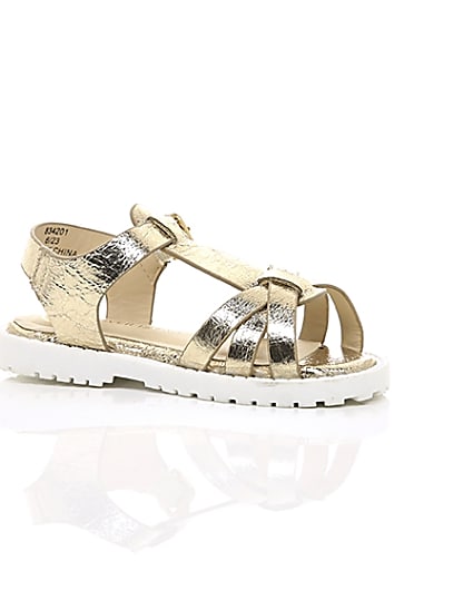 360 degree animation of product Mini girls gold clumpy sandals frame-8