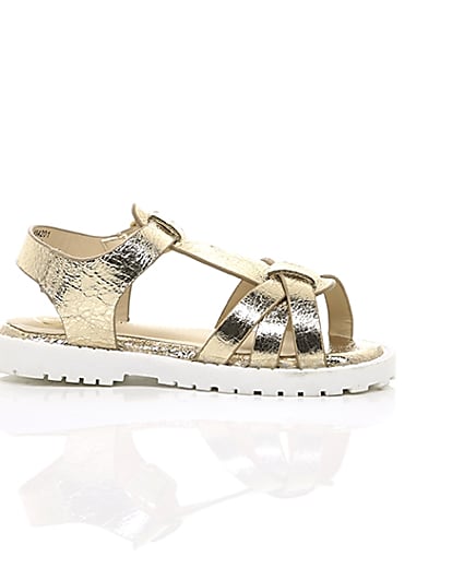 360 degree animation of product Mini girls gold clumpy sandals frame-9
