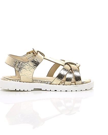 360 degree animation of product Mini girls gold clumpy sandals frame-10