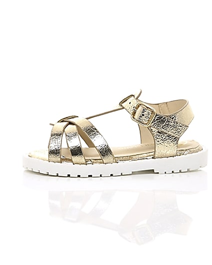 360 degree animation of product Mini girls gold clumpy sandals frame-22