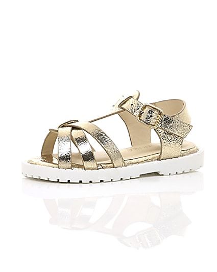 360 degree animation of product Mini girls gold clumpy sandals frame-23