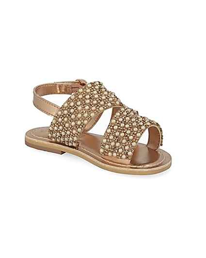 360 degree animation of product Mini girls gold embellished strappy sandals frame-17