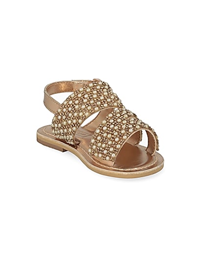 360 degree animation of product Mini girls gold embellished strappy sandals frame-18